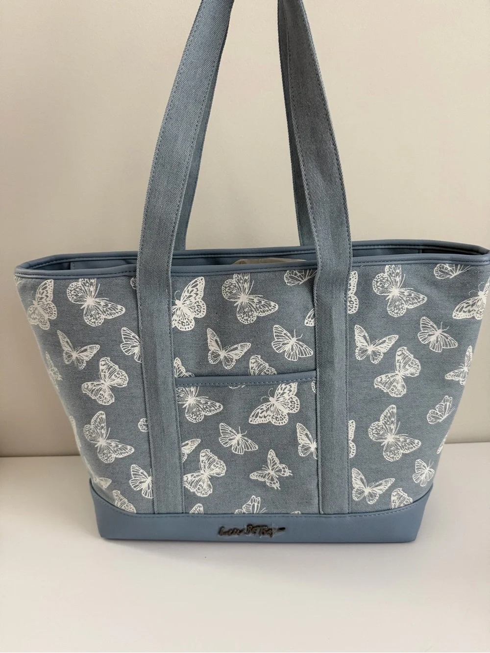 Blue Butterfly Print Tote Bag - Casual Everyday Carry